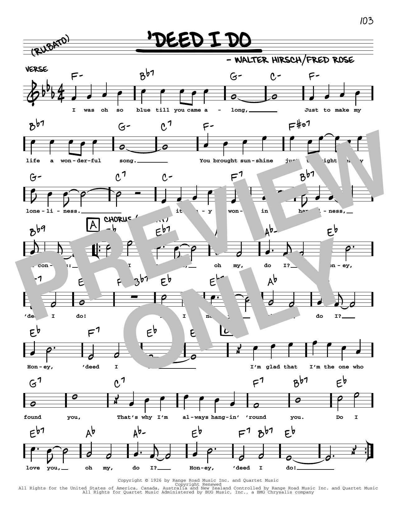 Walter Hirsch 'Deed I Do (arr. Robert Rawlins) Sheet Music Notes & Chords for Real Book – Melody, Lyrics & Chords - Download or Print PDF