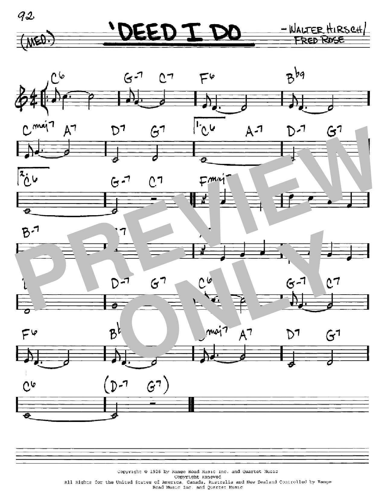 Walter Hirsch 'Deed I Do Sheet Music Notes & Chords for Melody Line, Lyrics & Chords - Download or Print PDF