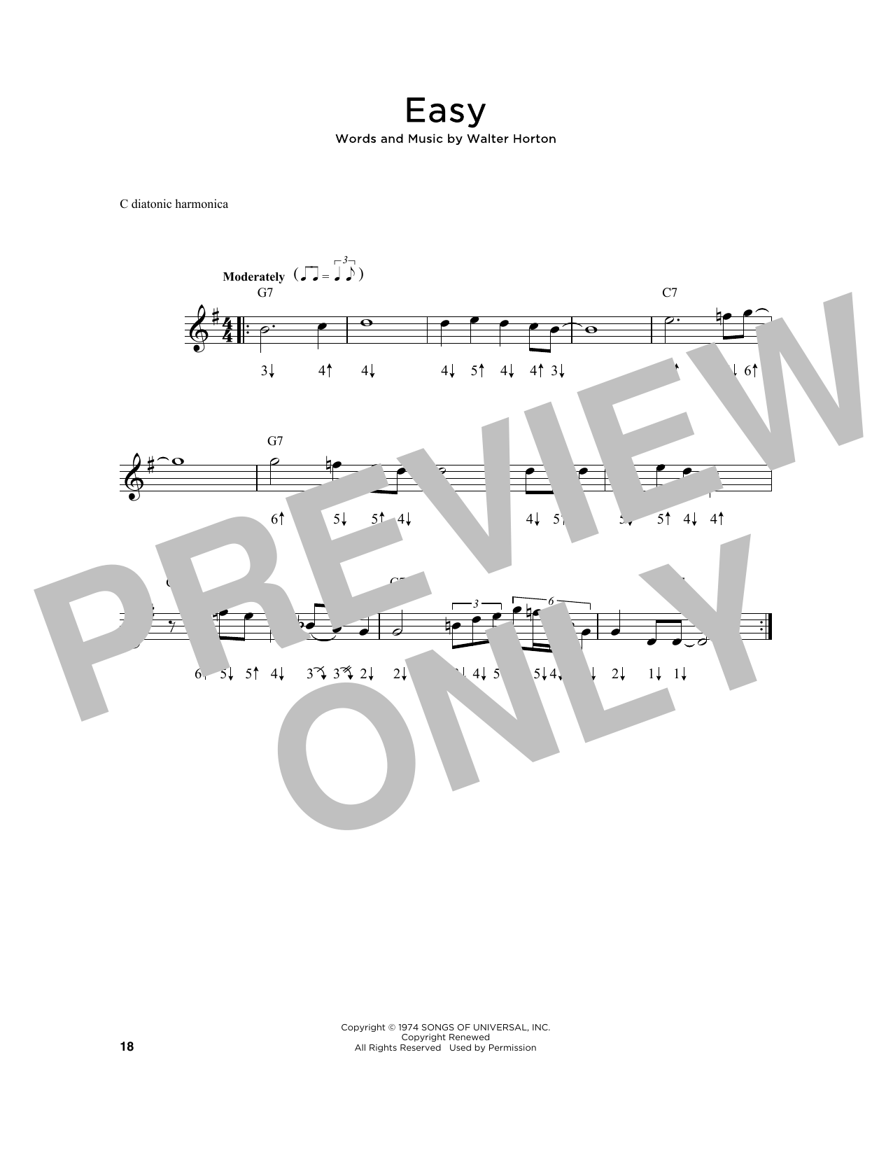 Walter Horton Easy Sheet Music Notes & Chords for Harmonica - Download or Print PDF