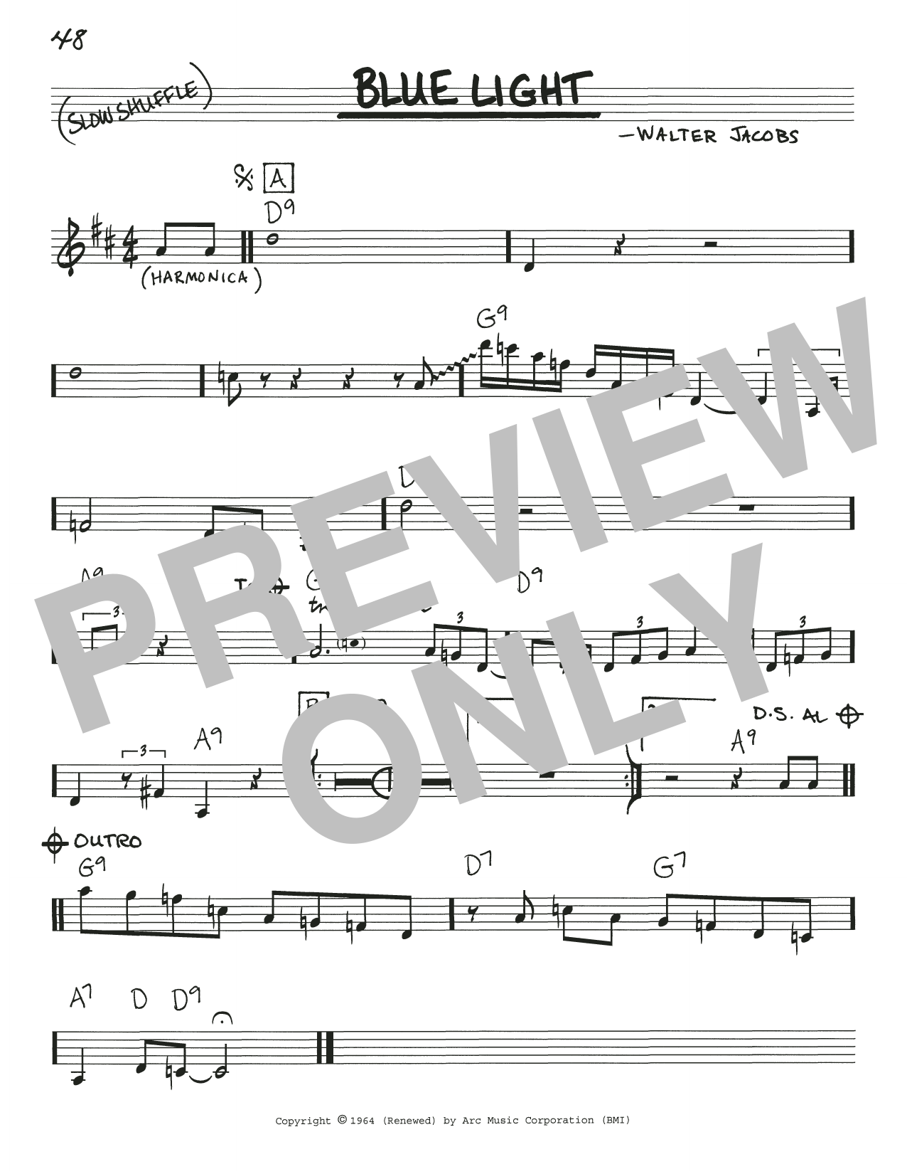 Walter Jacobs Blue Light Sheet Music Notes & Chords for Real Book – Melody, Lyrics & Chords - Download or Print PDF
