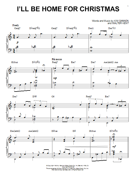 Walter Kent I'll Be Home For Christmas [Jazz version] (arr. Brent Edstrom) Sheet Music Notes & Chords for Piano - Download or Print PDF