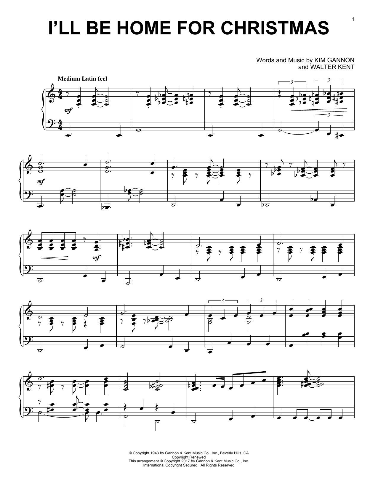 Walter Kent I'll Be Home For Christmas [Jazz version] Sheet Music Notes & Chords for Piano - Download or Print PDF