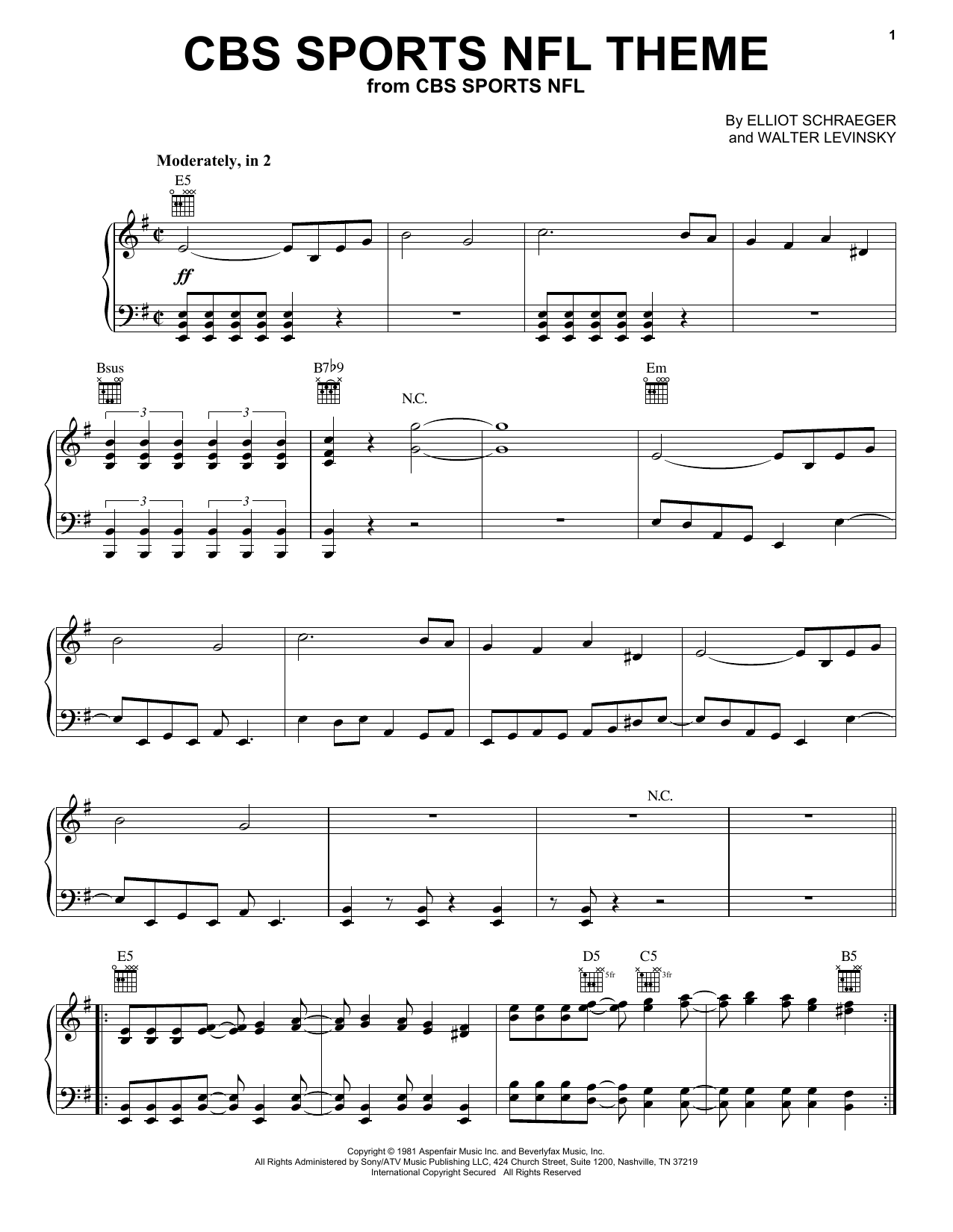 Walter Levinsky CBS Sports NFL Theme Sheet Music Notes & Chords for Piano Solo - Download or Print PDF