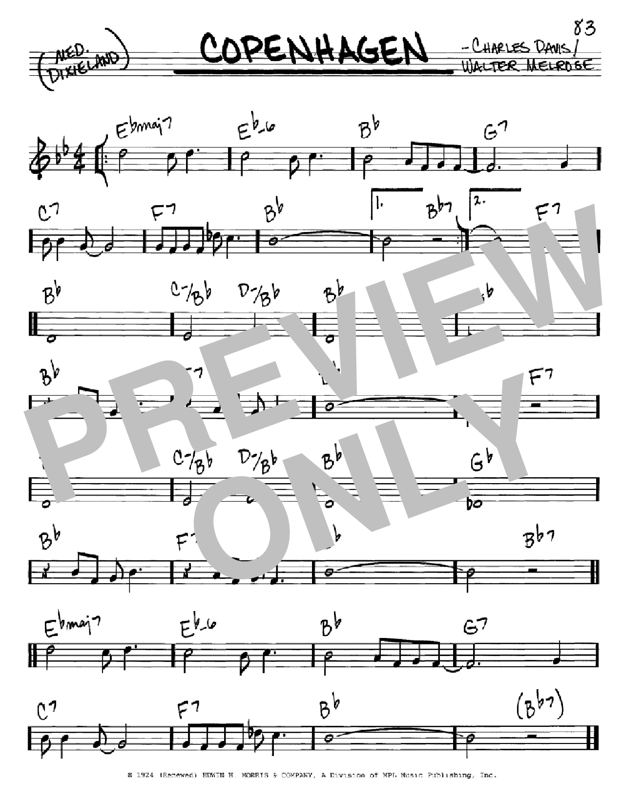 Walter Melrose Copenhagen Sheet Music Notes & Chords for Piano, Vocal & Guitar (Right-Hand Melody) - Download or Print PDF