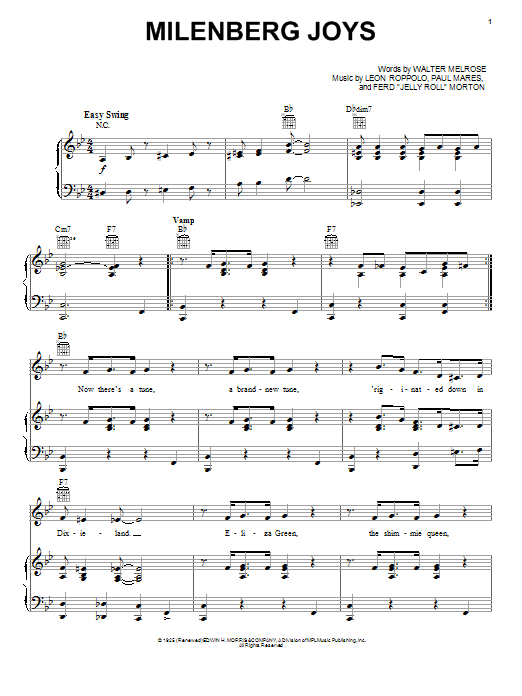 Walter Melrose Milenberg Joys Sheet Music Notes & Chords for Piano, Vocal & Guitar (Right-Hand Melody) - Download or Print PDF