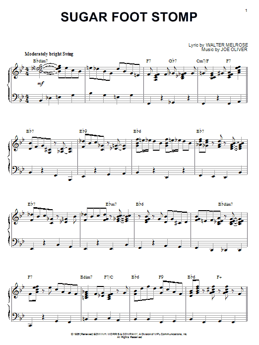 Walter Melrose Sugar Foot Stomp Sheet Music Notes & Chords for Piano Solo - Download or Print PDF