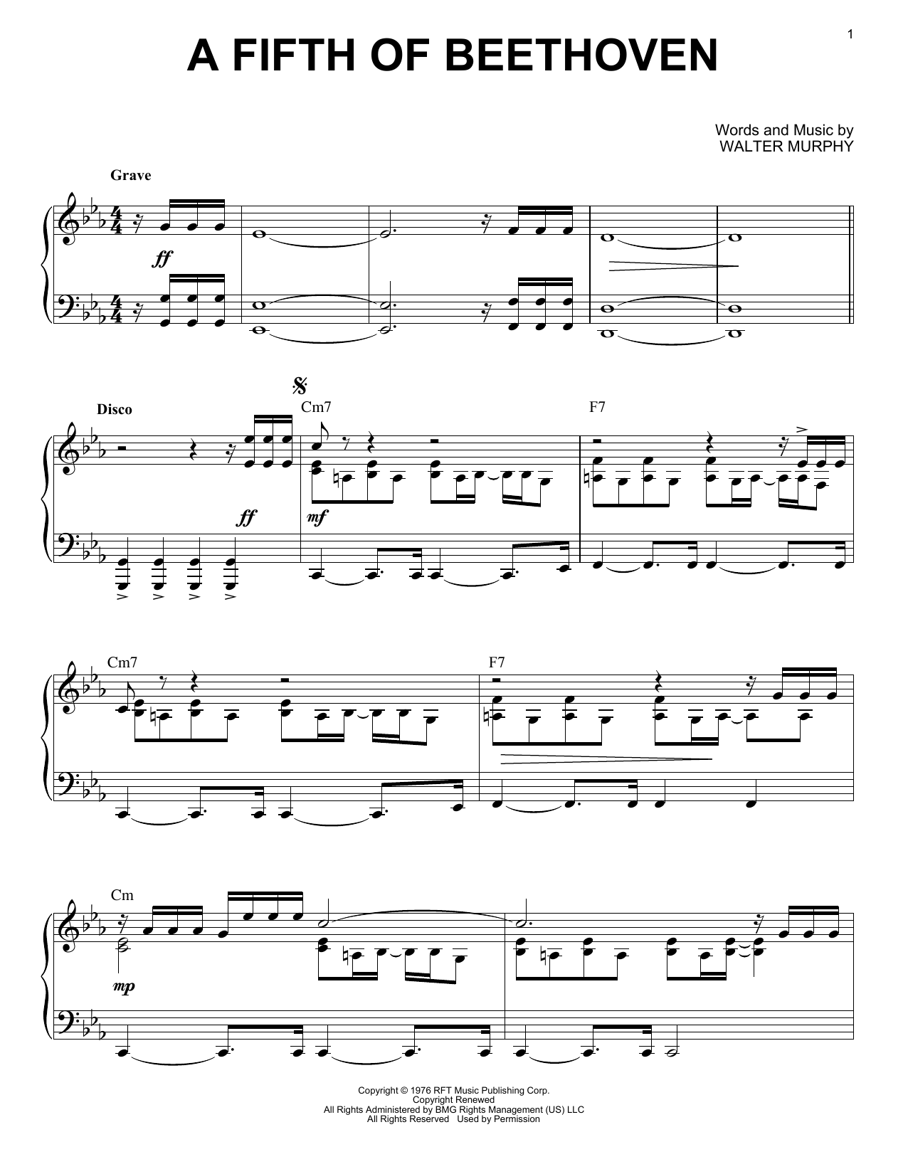 Walter Murphy A Fifth Of Beethoven Sheet Music Notes & Chords for Piano - Download or Print PDF