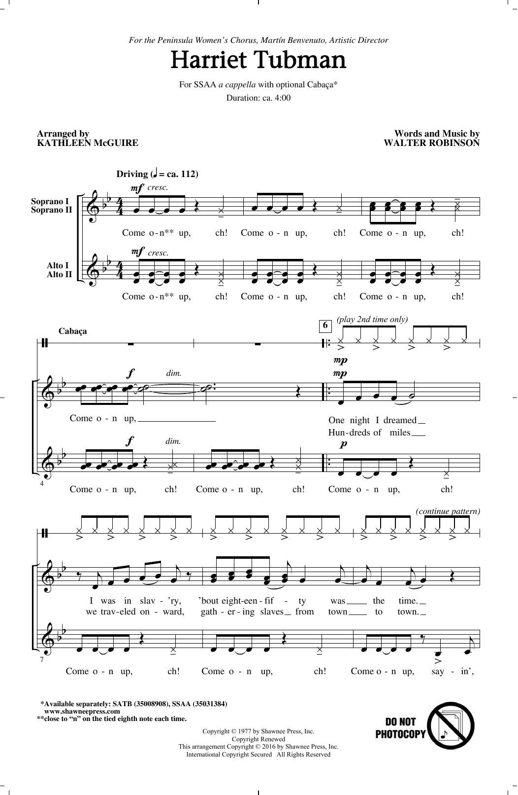 Walter Robinson Harriet Tubman (arr. Kathleen McGuire) Sheet Music Notes & Chords for SSA - Download or Print PDF