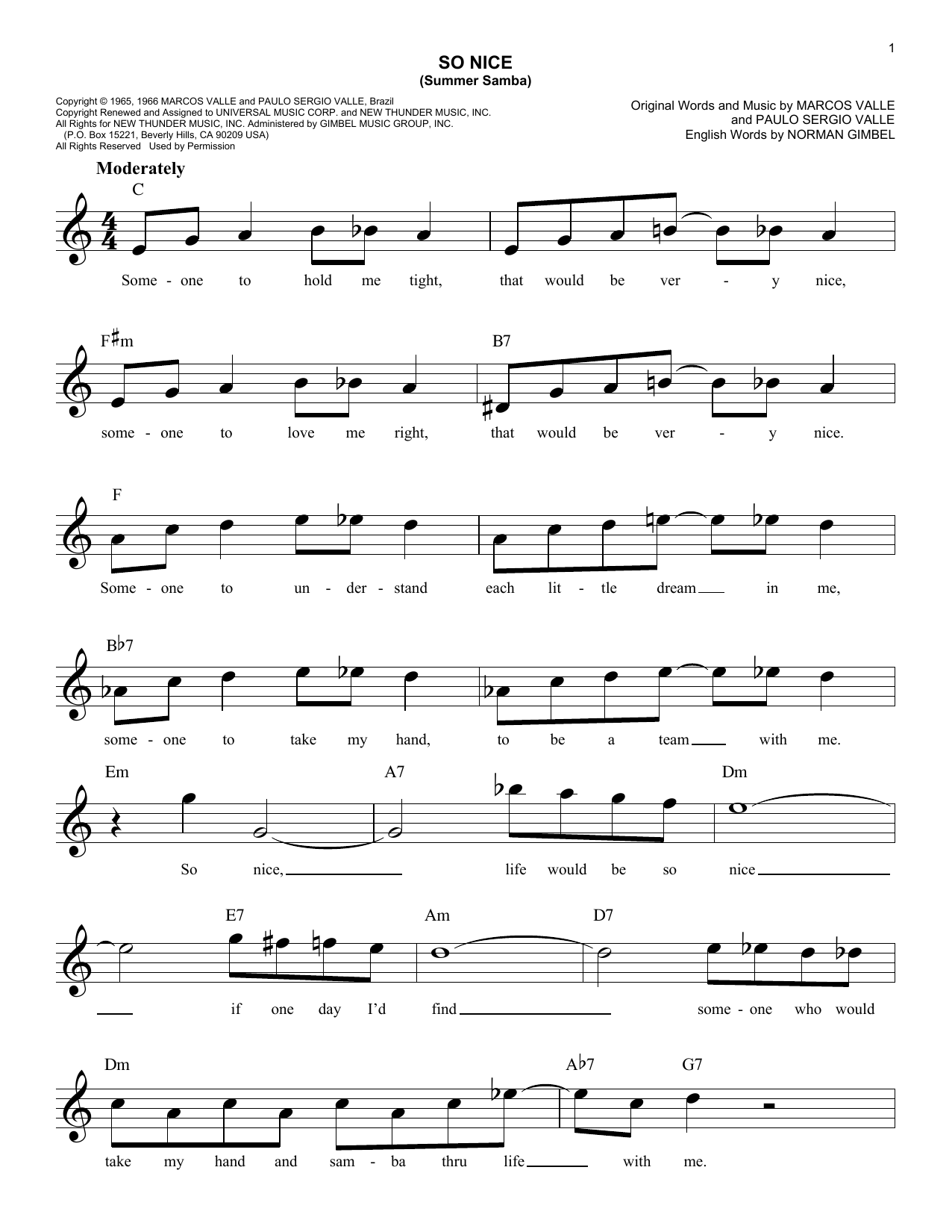 Walter Wanderley So Nice (Summer Samba) Sheet Music Notes & Chords for Very Easy Piano - Download or Print PDF