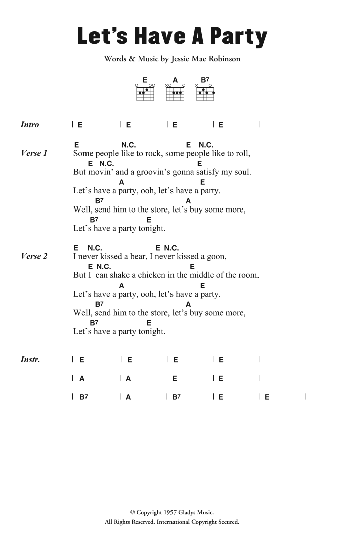 Wanda Jackson Let's Have A Party Sheet Music Notes & Chords for Lyrics & Chords - Download or Print PDF