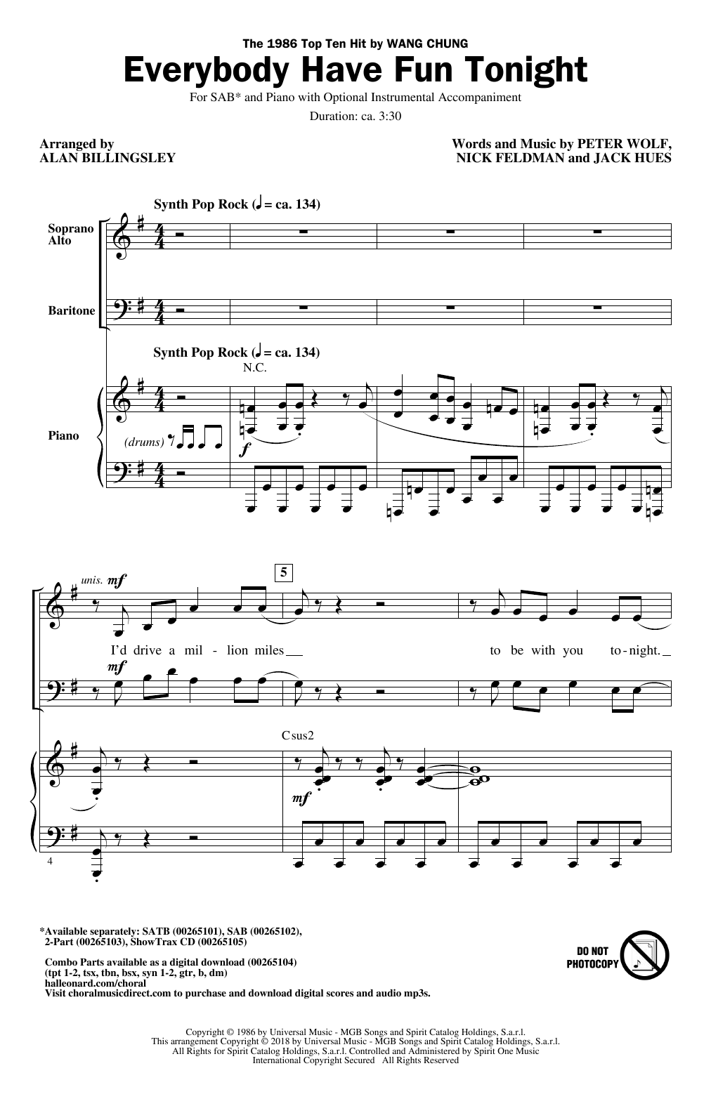Wang Chung Everybody Have Fun Tonight (arr. Alan Billingsley) Sheet Music Notes & Chords for SATB - Download or Print PDF