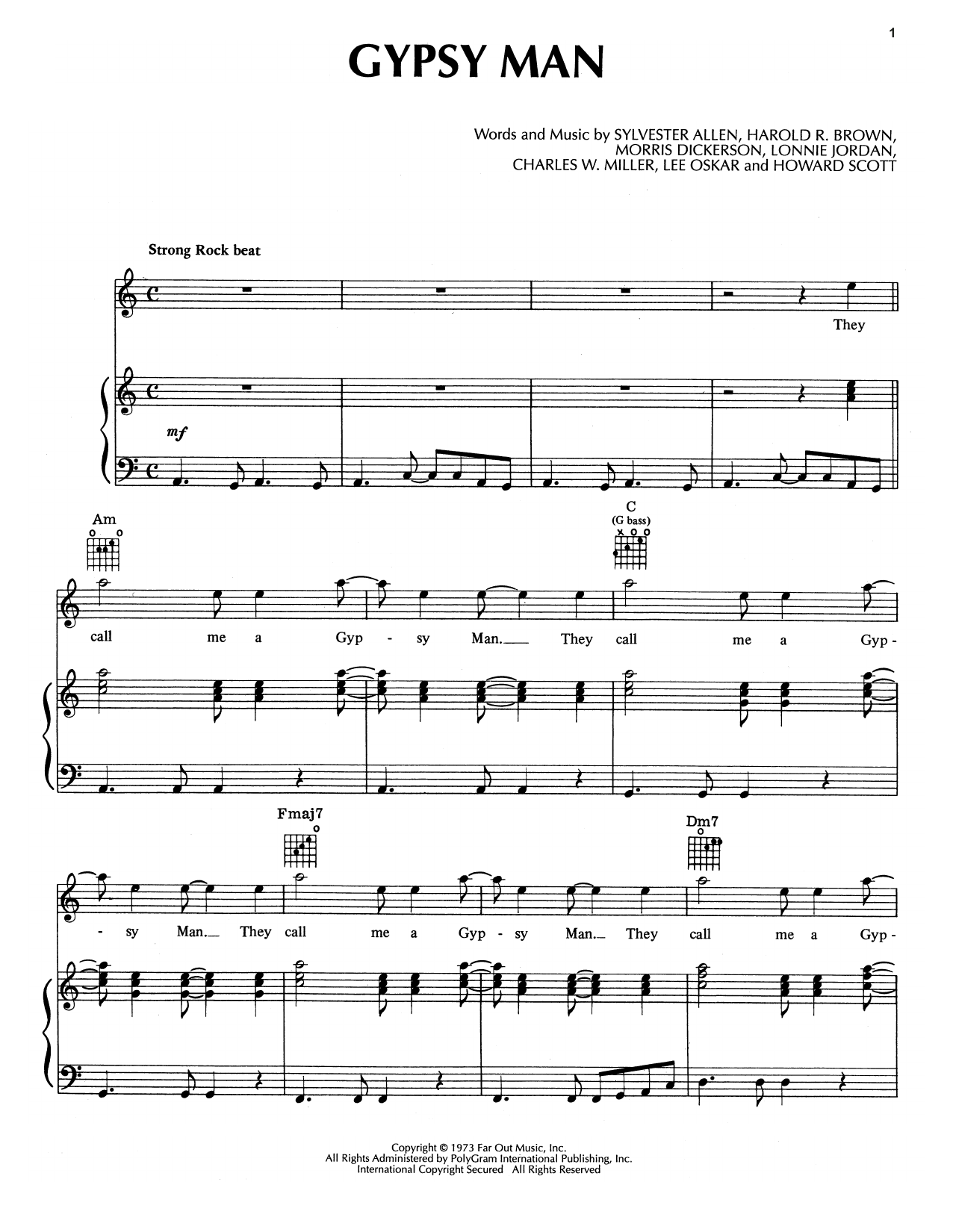 War Gypsy Man Sheet Music Notes & Chords for Piano, Vocal & Guitar (Right-Hand Melody) - Download or Print PDF
