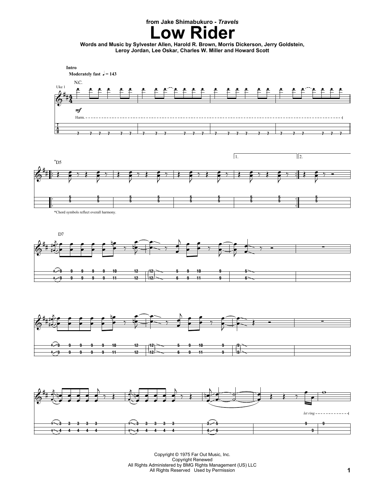War Low Rider (arr. Jake Shimabukuro) Sheet Music Notes & Chords for UKETAB - Download or Print PDF