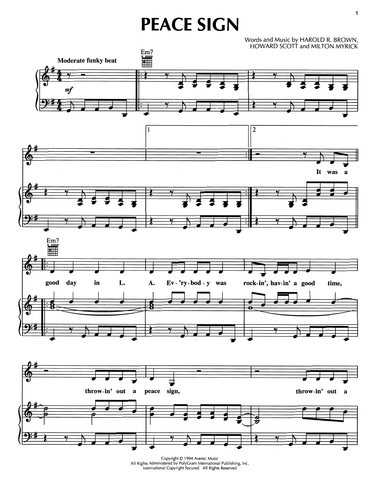 War Peace Sign Sheet Music Notes & Chords for Piano, Vocal & Guitar (Right-Hand Melody) - Download or Print PDF