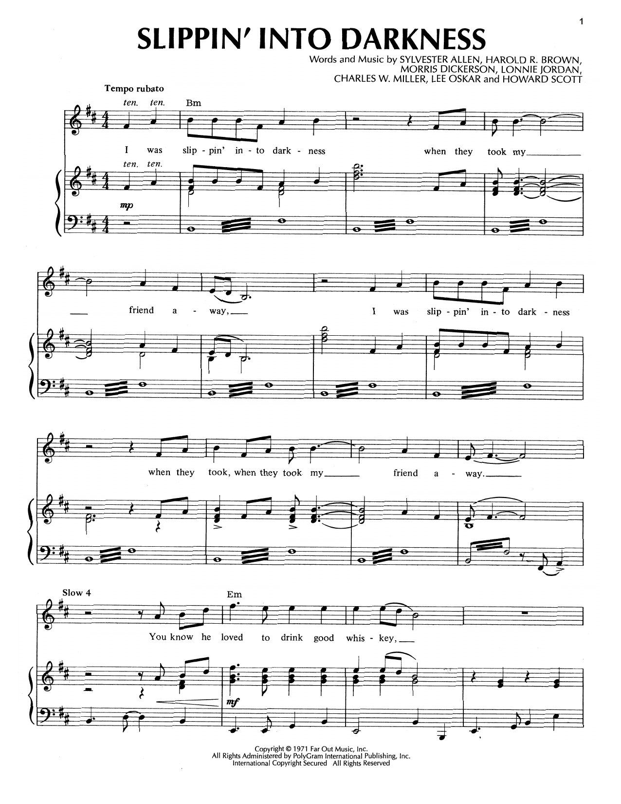 War Slippin' Into Darkness Sheet Music Notes & Chords for Piano, Vocal & Guitar (Right-Hand Melody) - Download or Print PDF