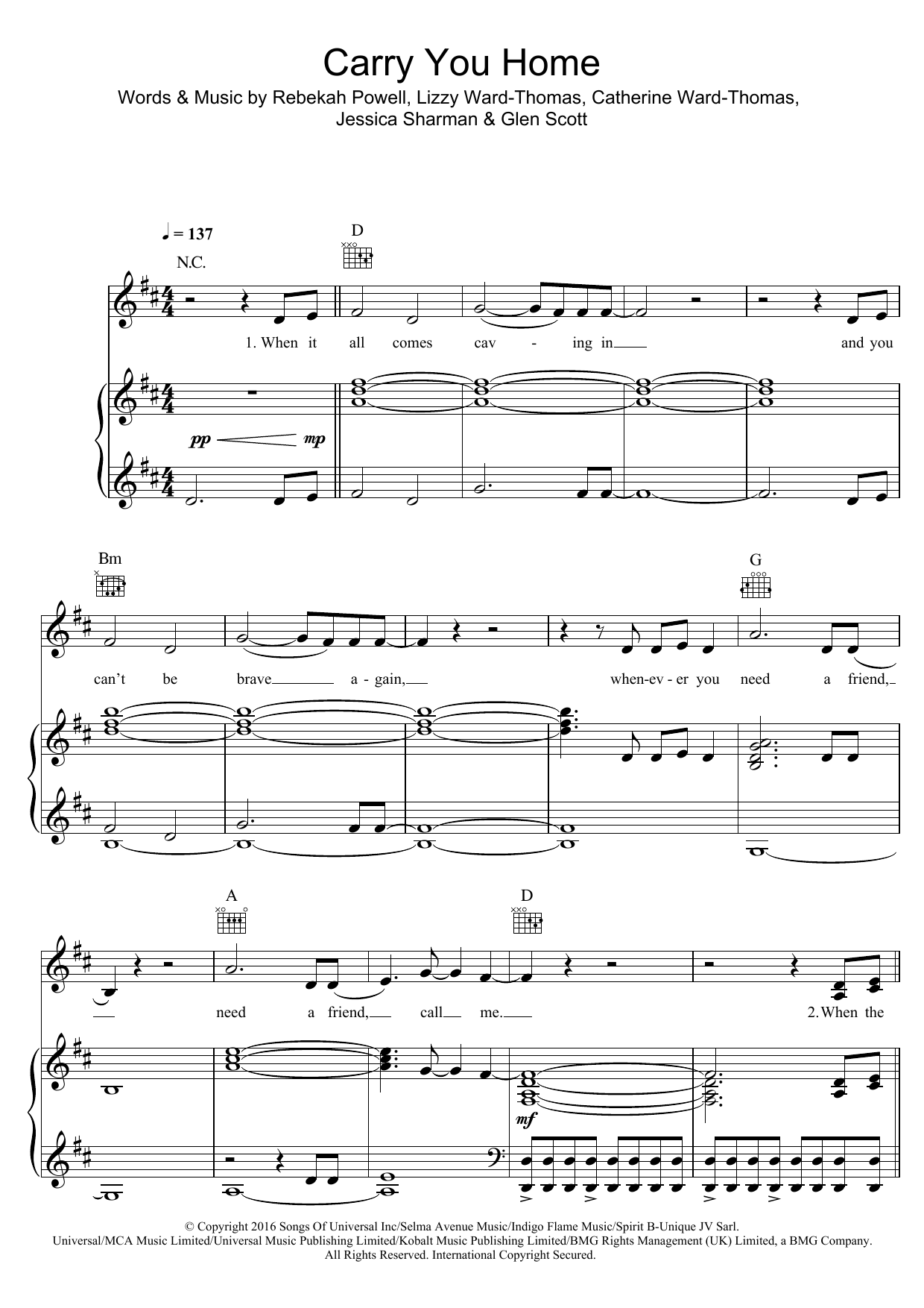 Ward Thomas Carry You Home Sheet Music Notes & Chords for Lyrics & Chords - Download or Print PDF