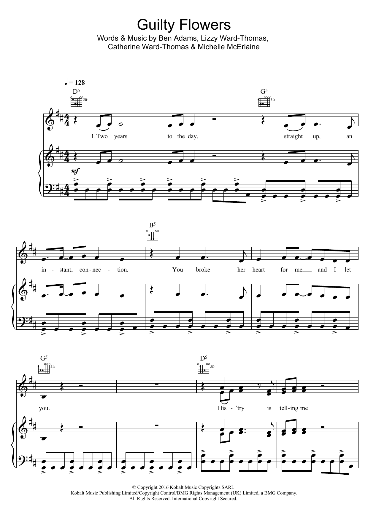 Ward Thomas Guilty Flowers Sheet Music Notes & Chords for Piano, Vocal & Guitar (Right-Hand Melody) - Download or Print PDF