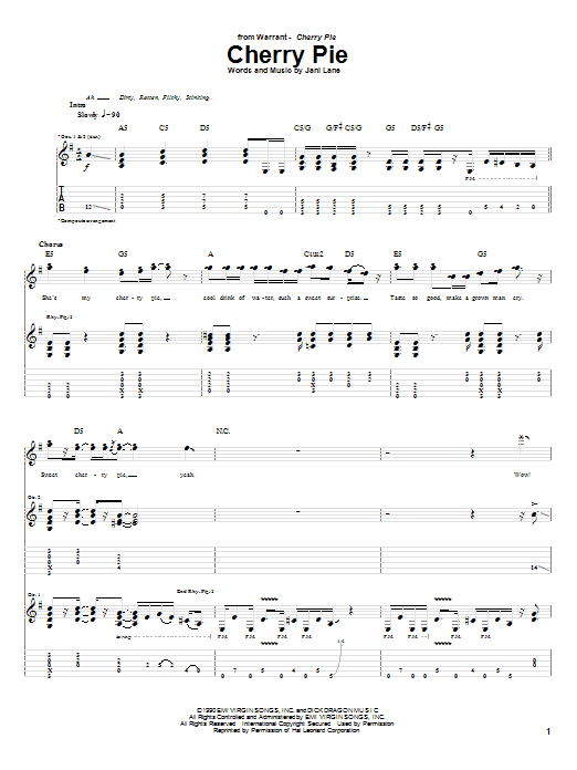 Warrant Cherry Pie Sheet Music Notes & Chords for Guitar Tab Play-Along - Download or Print PDF