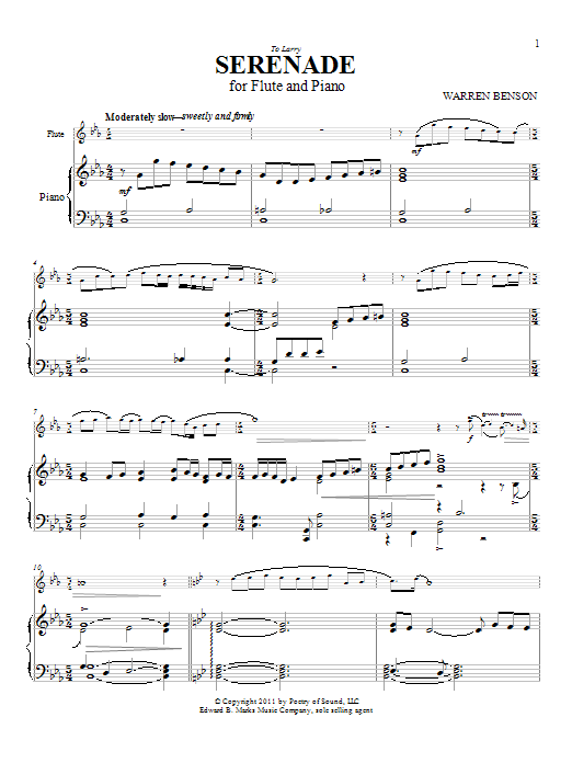 Warren Benson Serenade Sheet Music Notes & Chords for Flute - Download or Print PDF
