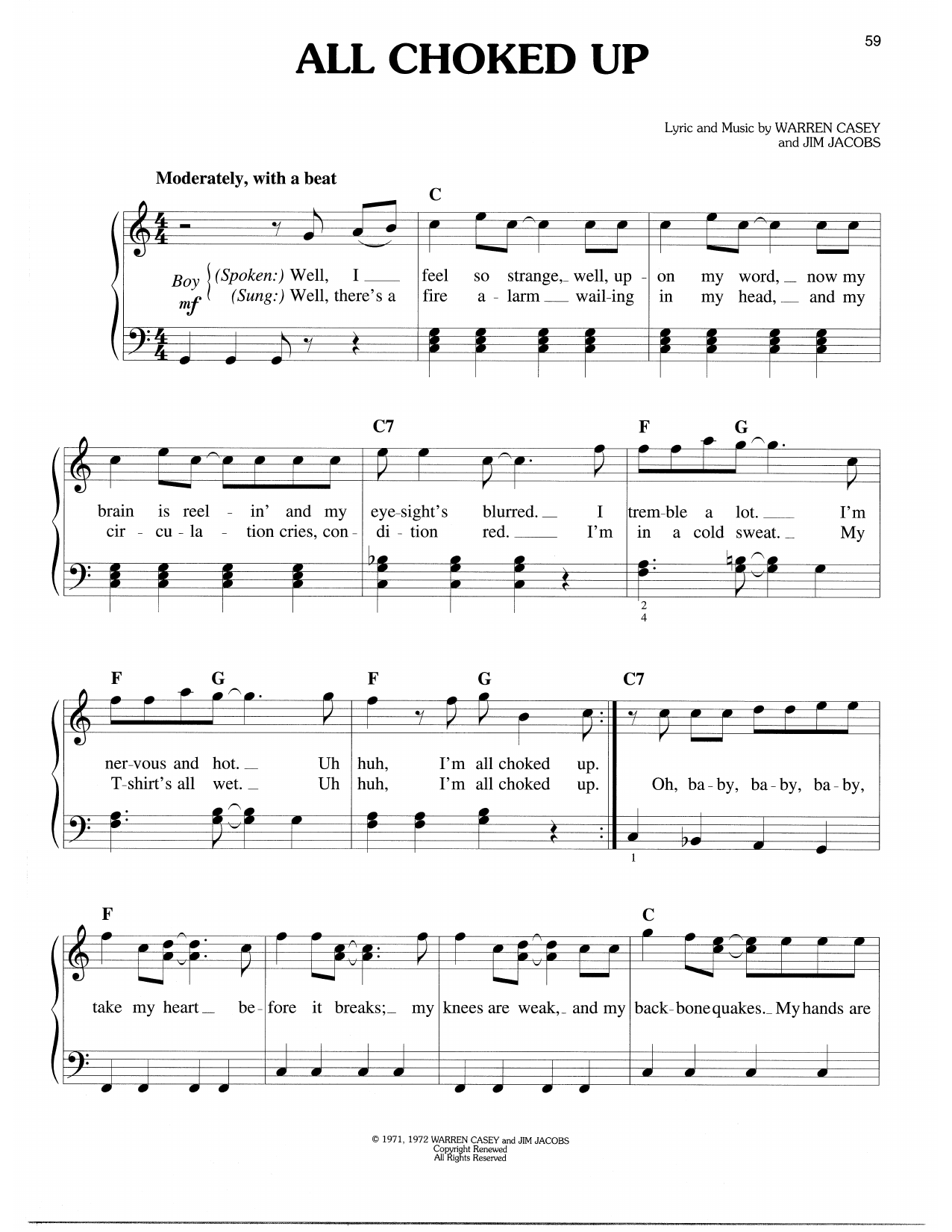 Warren Casey & Jim Jacobs All Choked Up (from Grease) Sheet Music Notes & Chords for Easy Piano - Download or Print PDF