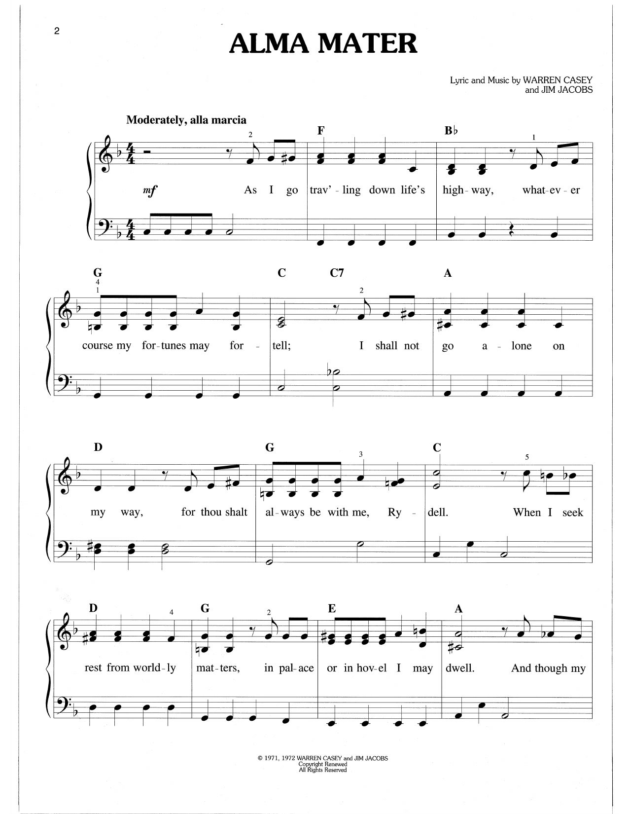 Warren Casey & Jim Jacobs Alma Mater (from Grease) Sheet Music Notes & Chords for Easy Piano - Download or Print PDF