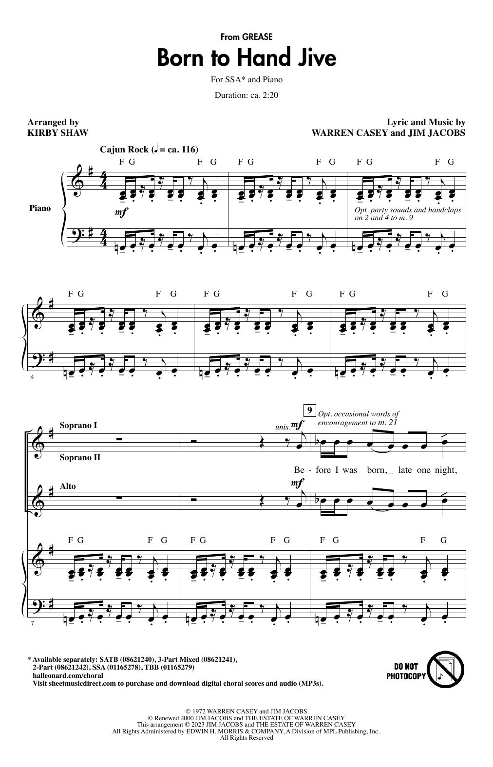 Warren Casey & Jim Jacobs Born To Hand Jive (from Grease) (arr. Kirby Shaw) Sheet Music Notes & Chords for TBB Choir - Download or Print PDF