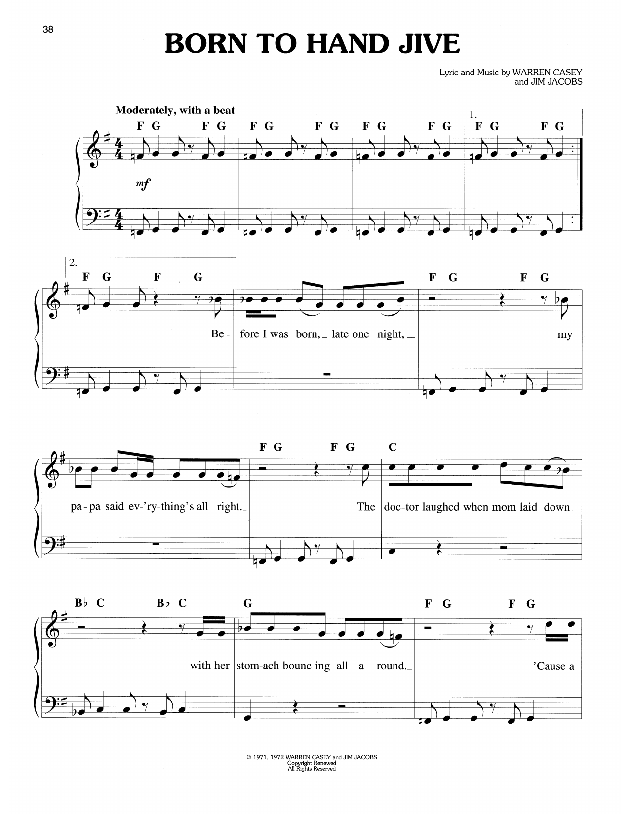 Warren Casey & Jim Jacobs Born To Hand Jive (from Grease) Sheet Music Notes & Chords for Easy Piano - Download or Print PDF