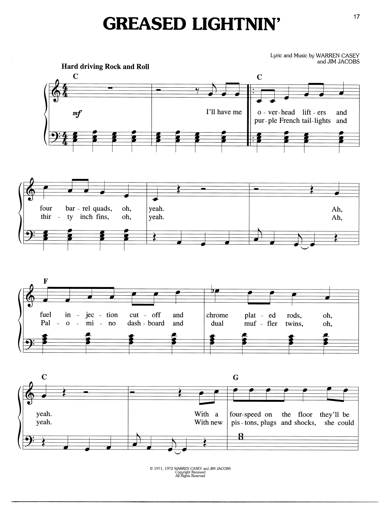 Warren Casey & Jim Jacobs Greased Lightnin' (from Grease) Sheet Music Notes & Chords for Easy Piano - Download or Print PDF