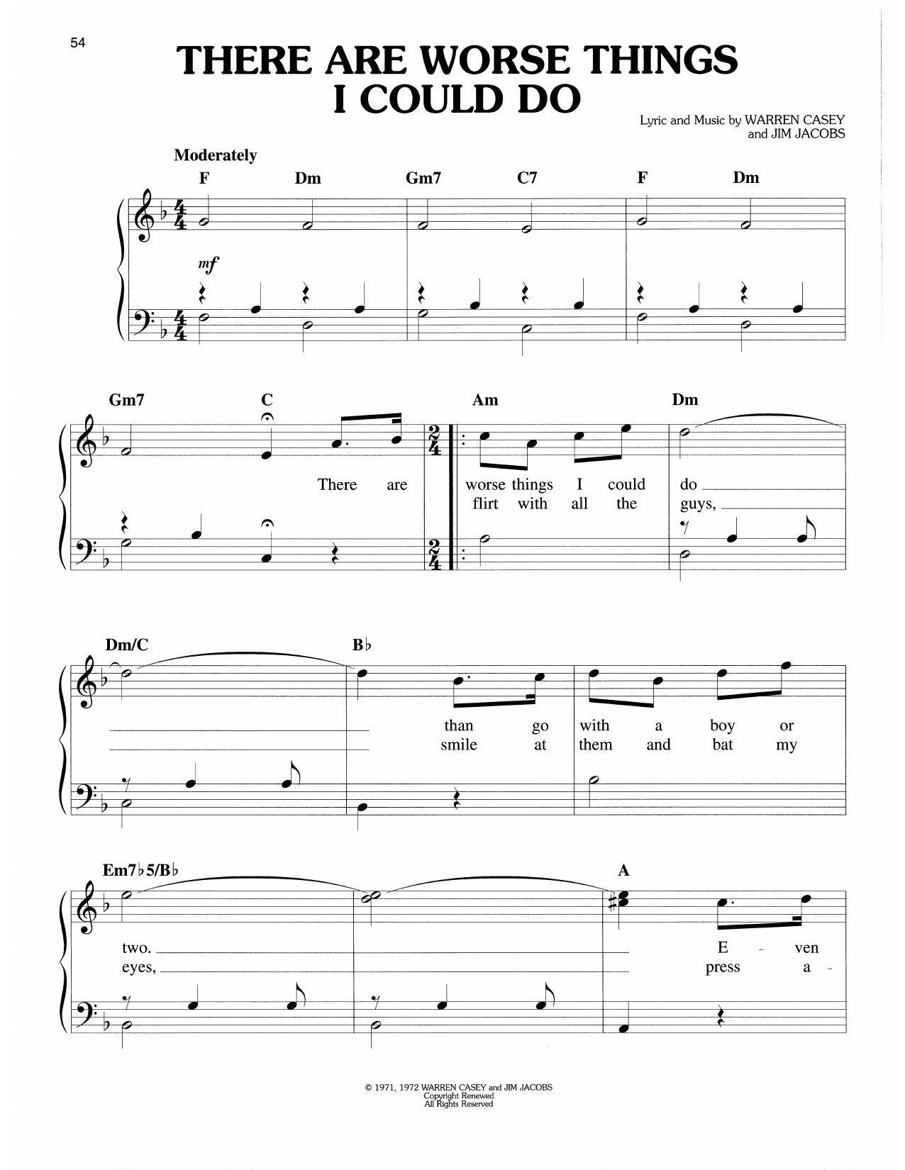 Warren Casey & Jim Jacobs There Are Worse Things I Could Do (from Grease) Sheet Music Notes & Chords for Easy Piano - Download or Print PDF