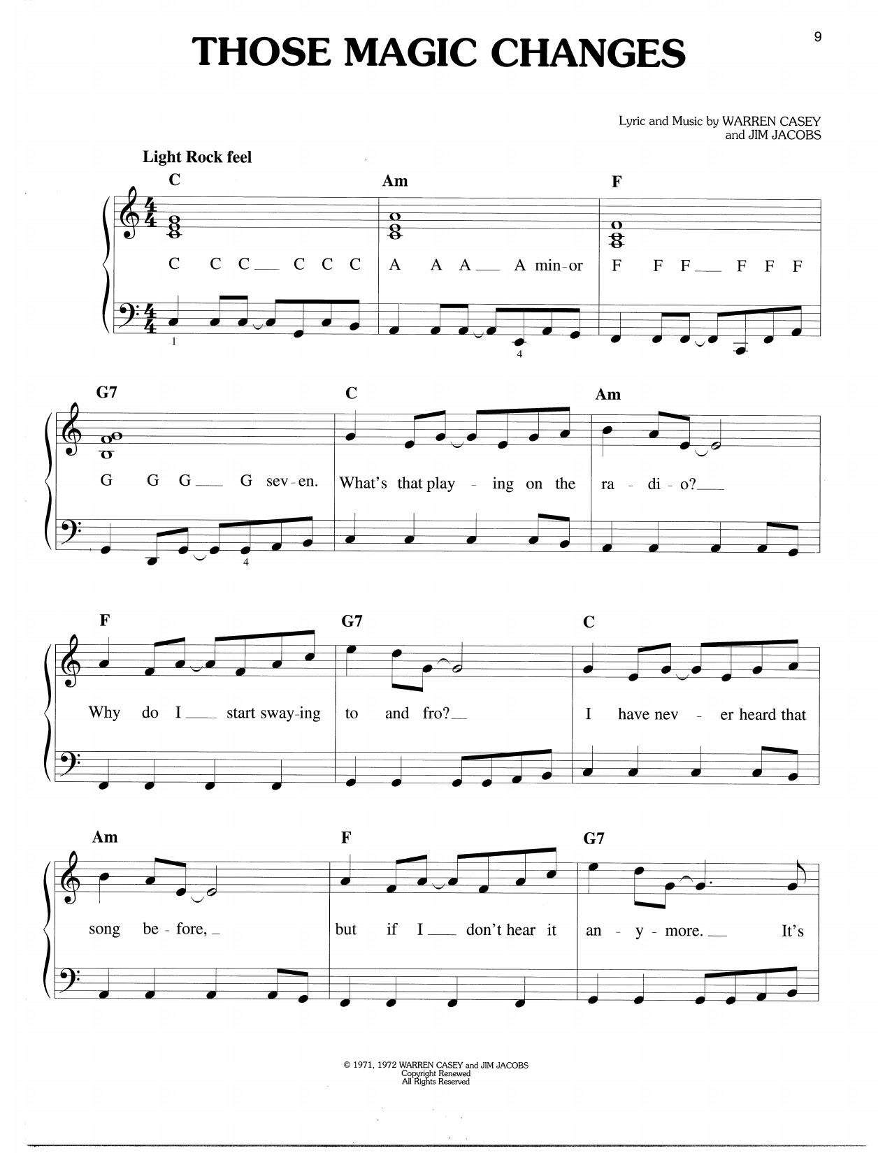 Warren Casey & Jim Jacobs Those Magic Changes (from Grease) Sheet Music Notes & Chords for Easy Piano - Download or Print PDF