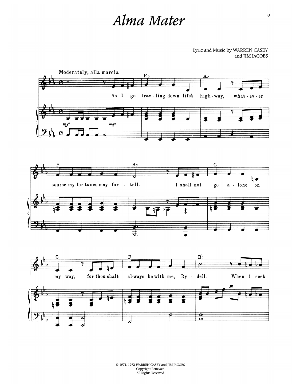 Warren Casey Alma Mater (from Grease) Sheet Music Notes & Chords for Piano & Vocal - Download or Print PDF