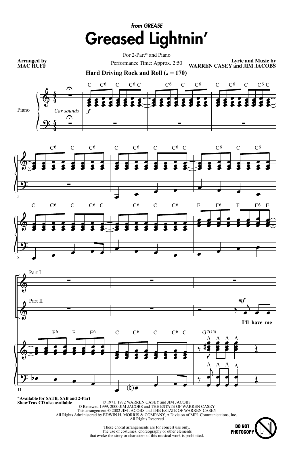 Warren Casey and Jim Jacobs Greased Lightnin' (from Grease) (arr. Mac Huff) Sheet Music Notes & Chords for 2-Part Choir - Download or Print PDF