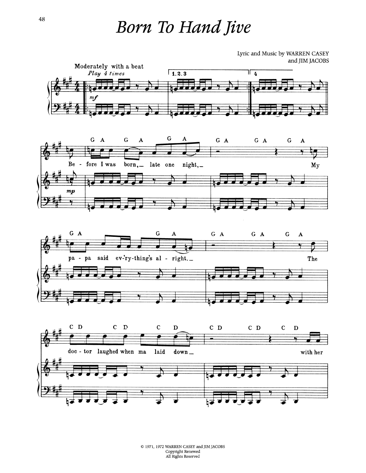 Warren Casey Born To Hand Jive (from Grease) Sheet Music Notes & Chords for Piano & Vocal - Download or Print PDF