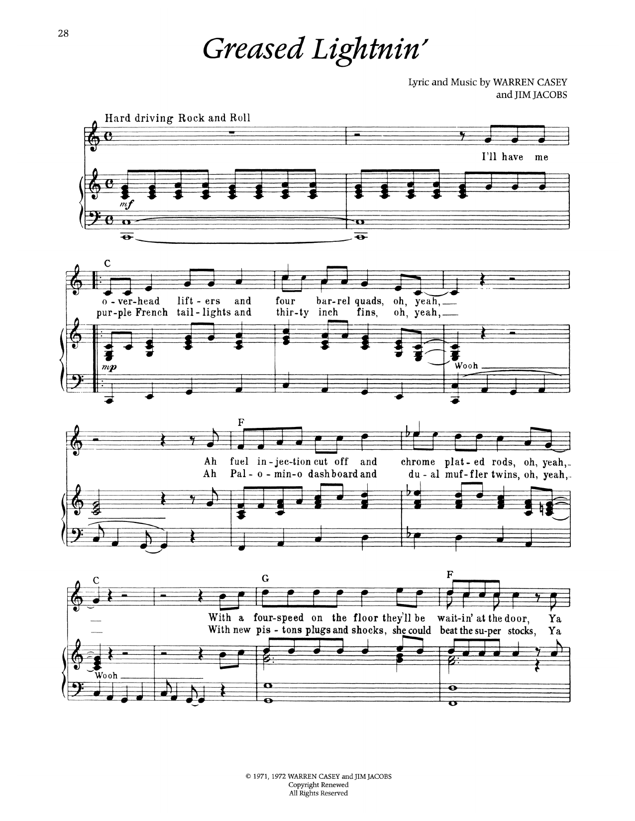 Warren Casey Greased Lightnin' (from Grease) Sheet Music Notes & Chords for Piano & Vocal - Download or Print PDF