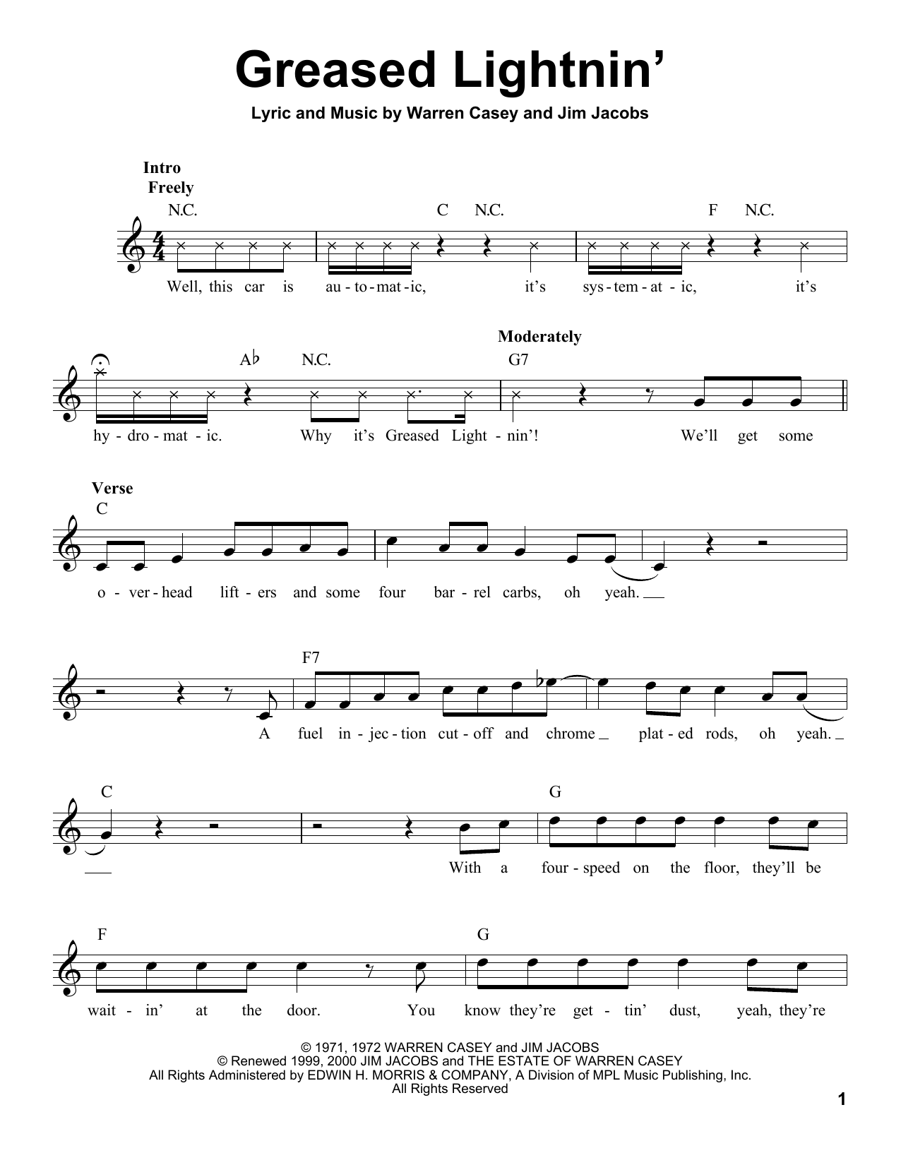 Warren Casey Greased Lightnin' Sheet Music Notes & Chords for Pro Vocal - Download or Print PDF