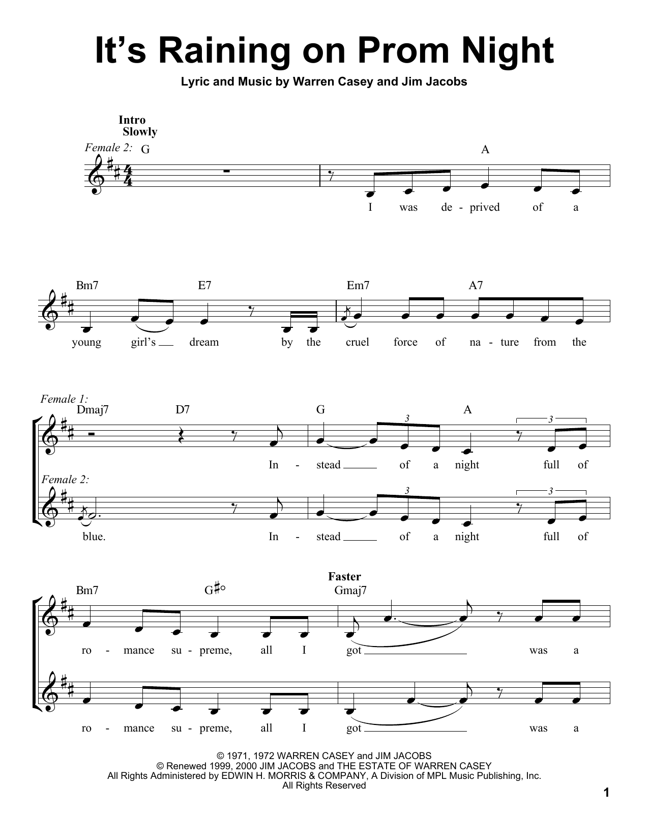 Warren Casey It's Raining On Prom Night Sheet Music Notes & Chords for Pro Vocal - Download or Print PDF