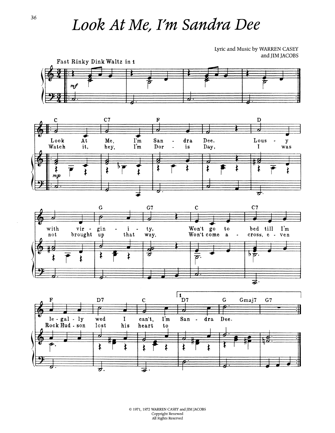 Warren Casey Look At Me, I'm Sandra Dee (from Grease) Sheet Music Notes & Chords for Piano & Vocal - Download or Print PDF