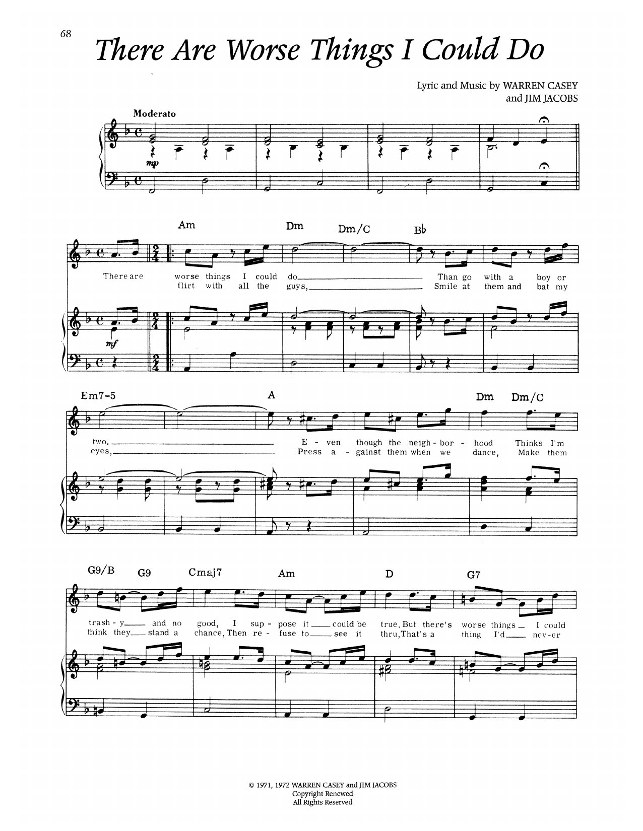 Warren Casey There Are Worse Things I Could Do (from Grease) Sheet Music Notes & Chords for Piano & Vocal - Download or Print PDF