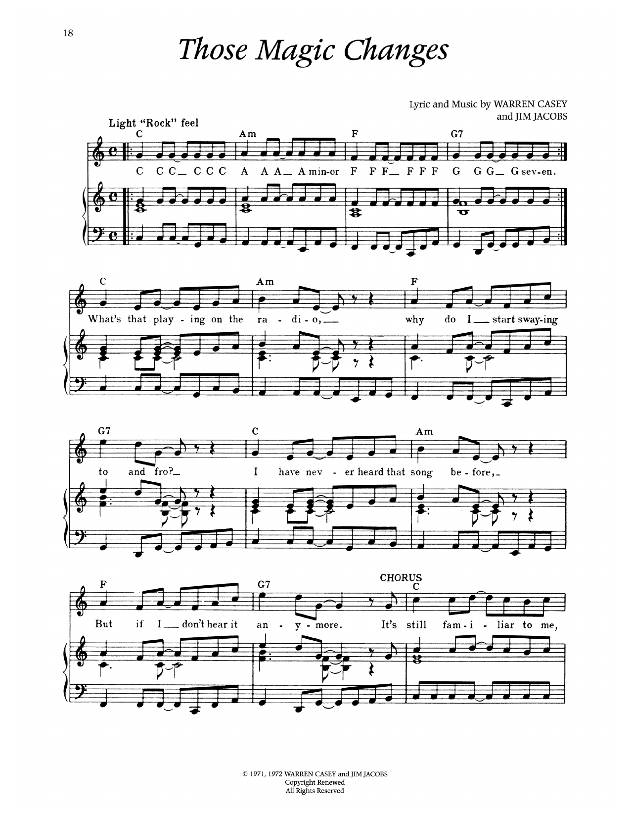 Warren Casey Those Magic Changes (from Grease) Sheet Music Notes & Chords for Piano & Vocal - Download or Print PDF