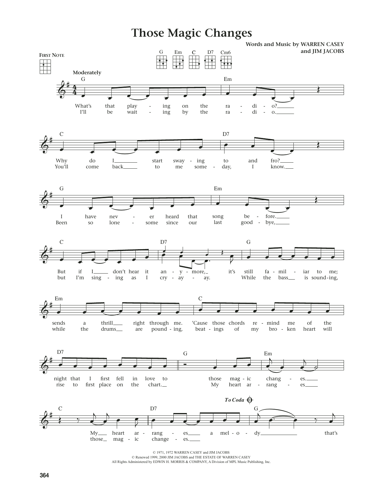 Warren Casey Those Magic Changes (from The Daily Ukulele) (arr. Jim Beloff) Sheet Music Notes & Chords for Ukulele - Download or Print PDF