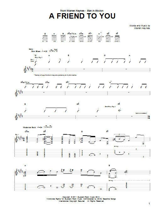 Warren Haynes A Friend To You Sheet Music Notes & Chords for Guitar Tab - Download or Print PDF