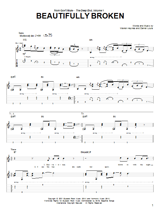 Warren Haynes Beautifully Broken Sheet Music Notes & Chords for Guitar Tab - Download or Print PDF