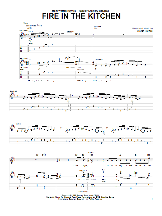 Warren Haynes Fire In The Kitchen Sheet Music Notes & Chords for Guitar Tab - Download or Print PDF