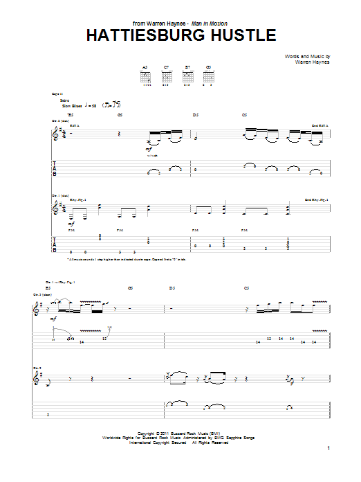 Warren Haynes Hattiesburg Hustle Sheet Music Notes & Chords for Guitar Tab - Download or Print PDF