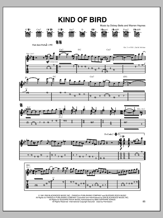 Warren Haynes Kind Of Bird Sheet Music Notes & Chords for Guitar Tab - Download or Print PDF