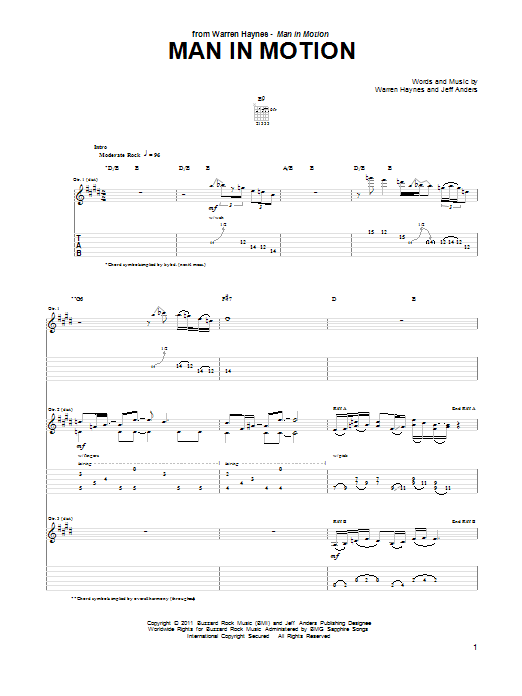 Warren Haynes Man In Motion Sheet Music Notes & Chords for Guitar Tab - Download or Print PDF