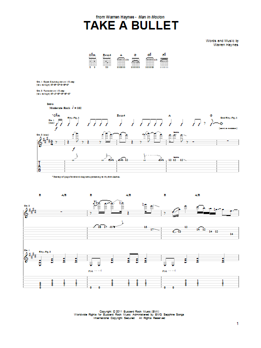 Warren Haynes Take A Bullet Sheet Music Notes & Chords for Guitar Tab - Download or Print PDF