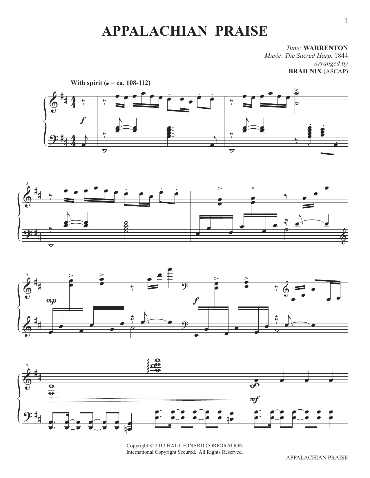 Warrenton from Sacred Harp Appalachian Praise (arr. Brad Nix) Sheet Music Notes & Chords for Piano Solo - Download or Print PDF