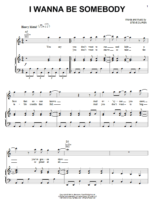 W.A.S.P. I Wanna Be Somebody Sheet Music Notes & Chords for Easy Guitar Tab - Download or Print PDF