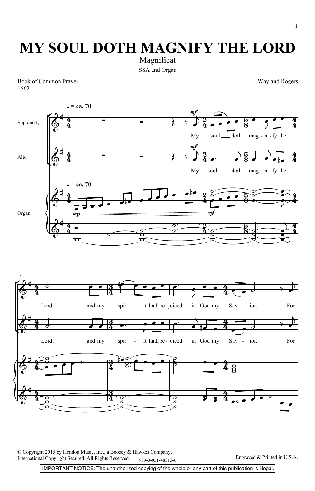 Wayland Rogers My Soul Doth Magnify The Lord Sheet Music Notes & Chords for SSA - Download or Print PDF